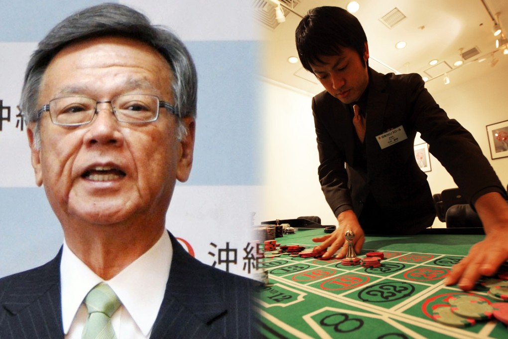 Takeshi Onaga made it clear in his campaign that he was opposed to casinos in Okinawa. Photos: Kyodo, Bloomberg