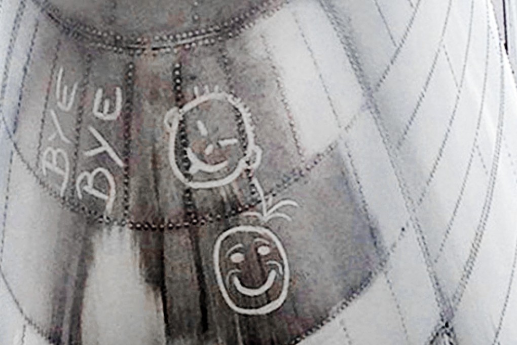 The images drawn on a Hong Kong-bound United Airlines 747 that spooked flight attendants. Photo: Supplied