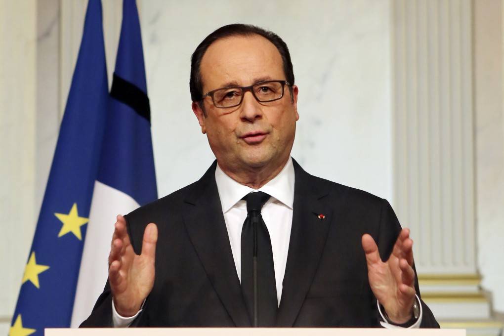 French President Francois Hollande addresses the nation at the Elysee Palace in Paris. Photo: Reuters