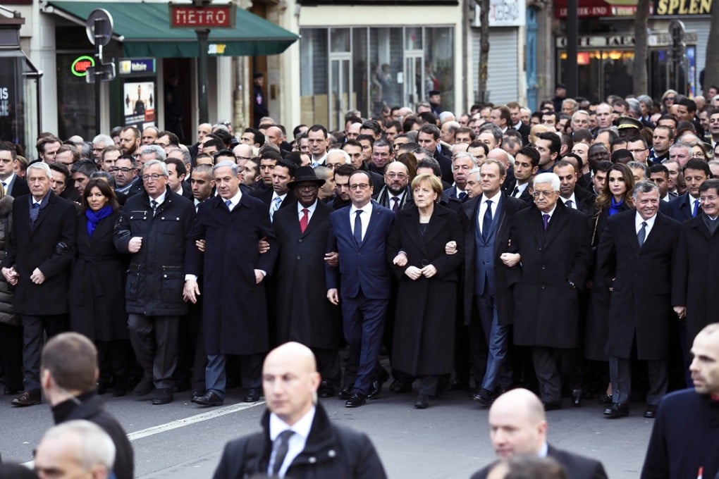 Leaders from the world march during the Unity rally "Marche Republicaine". Photo: AFP