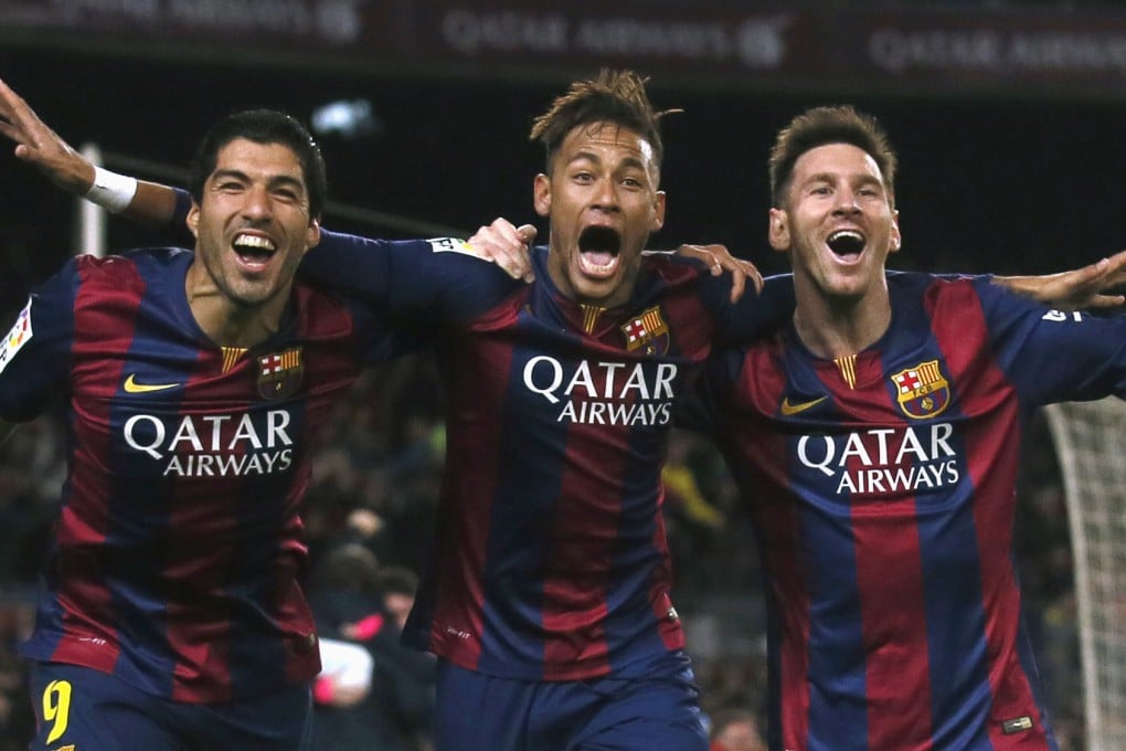Barcelona's Luis Suarez, Neymar and Lionel Messi celebrate a goal against Atletico Madrid. Photo: Reuters