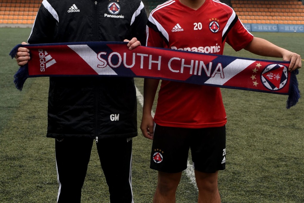 South China coach Mario Gomez welcomes Lau Cheuk-hin to the club. Photo: SCMP PIctures