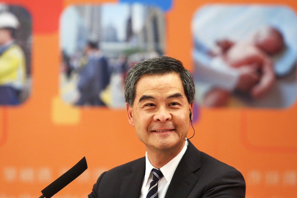 Chief Executive Leung Chun-ying attends a joint radio phone-in to explain the policy address on Thursday morning. Photo: Sam Tsang