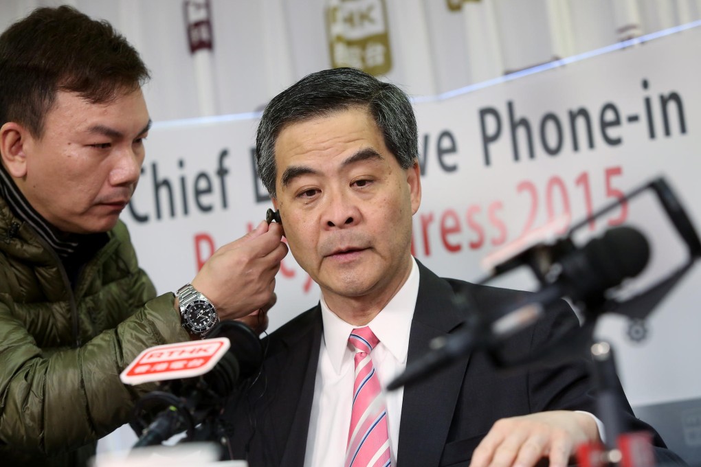 Chief Executive Leung Chun-ying at RTHK.Photo: Sam Tsang