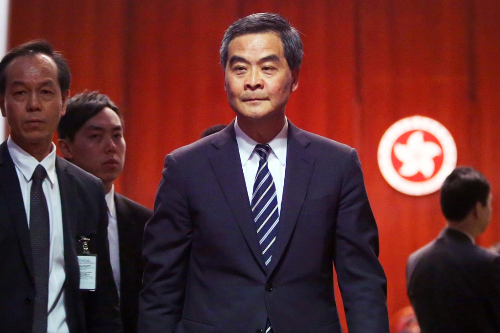 Leung Chun-ying used his annual policy address to discuss the city's place in the nation's constitutional framework and to hit out at calls for self-determination. Photo: Sam Tsang