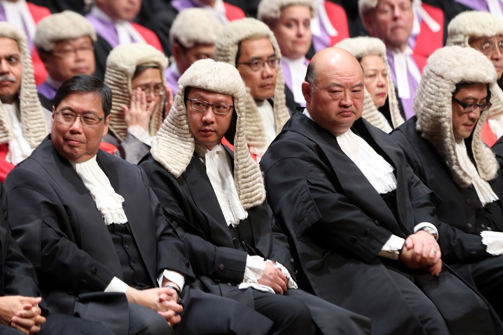 (Left to right) Chairman of the Hong Kong International Arbitration Centre Albert Wong Kwai-huen, Secretary for Justice Rimsky Yuen Kwok-keung, Chief Justice Geoffrey Ma Tao-li and Chairman of Bar Association Paul Shieh Wing-tai, attend ceremonial opening of the Legal Year 2015. Photo: Sam Tsang