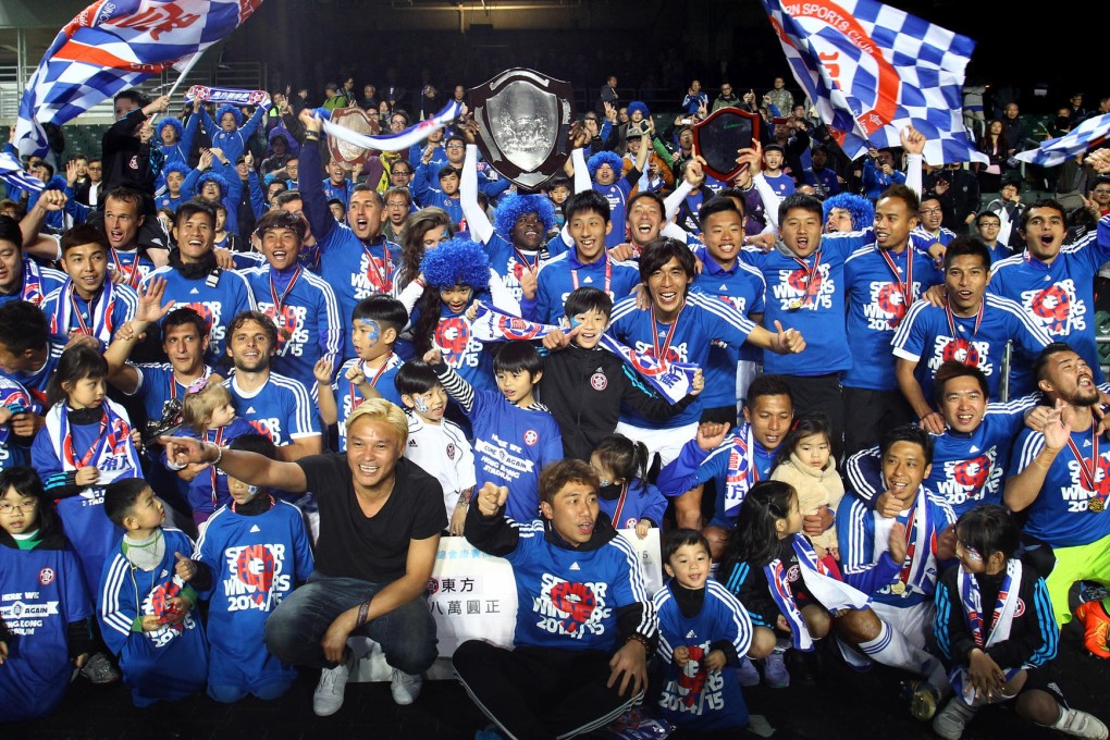 Eastern players celebrate after winning the Senior Shield final at Hong Kong Stadium. Eastern defeated Kitchee 3-2. Photos: Dickson Lee