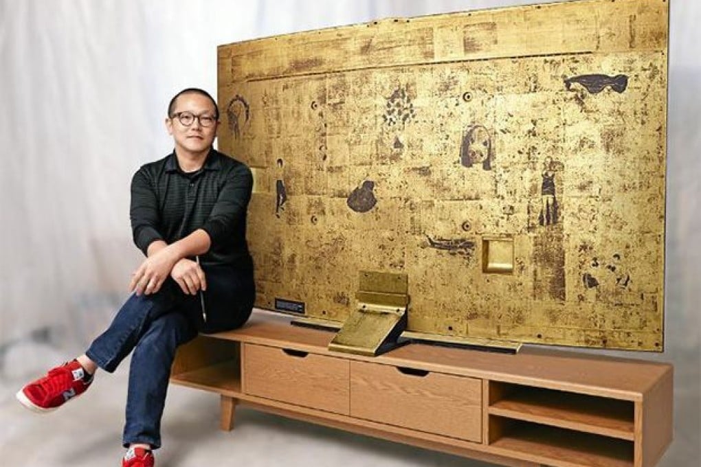 Samsung curved TV with gold Lacquer casing by Korean artist Sung Yong Kong