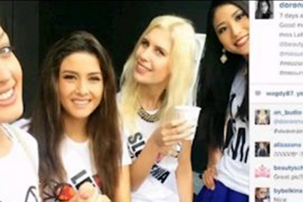 Miss Israel with Miss Lebanon in the controversial selfie. Photo: SCMP