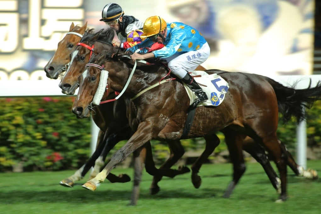 Nash Rawiller punches out Supreme Falcon with his "fried rice" style to win at Happy Valley last week.