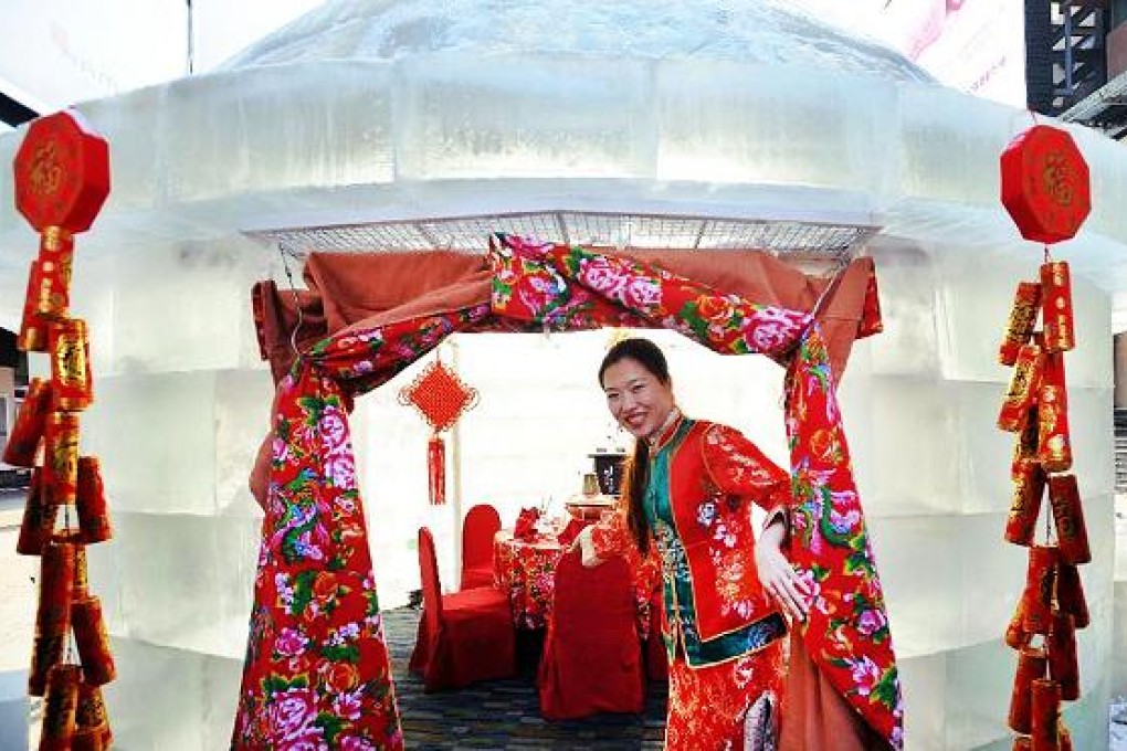Diners visiting a new restaurant in Shenyang, Liaoning, have a winter-only option of being serving in an igloo. The interior is heated enough to prevent diners from freezing, but not so warm to melt the surroundings. Photo: SCMP Pictures