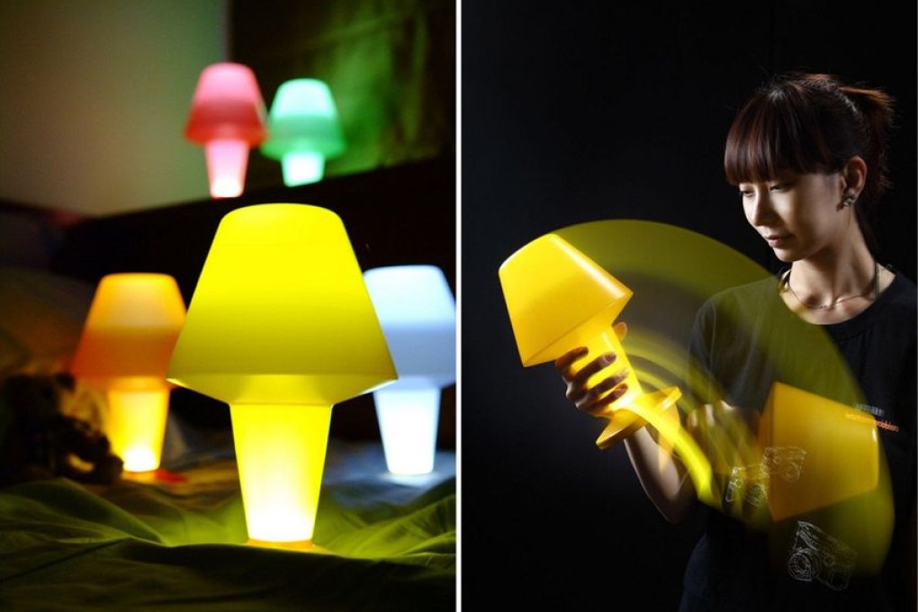 The Kapu lamp operates on a handshake.