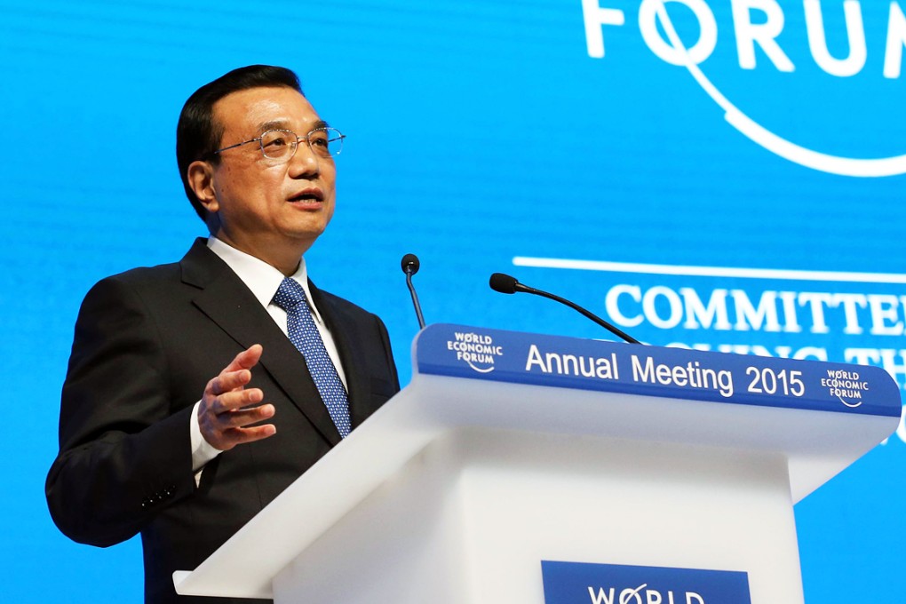 Premier Li Keqiang delivering his speech at Davos. Photo: Xinhua