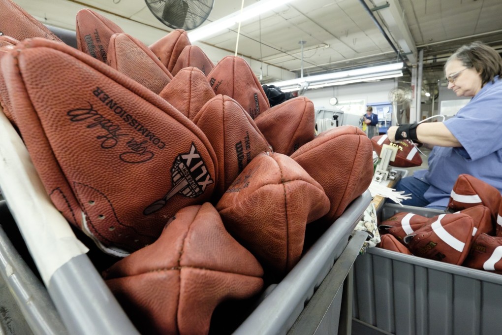 Official game balls for NFL's Super Bowl XLIX wait to be laced in Ada, Ohio. The Patriots are in hot water over uner-inflated balls in their game against the Colts. Photo: AP