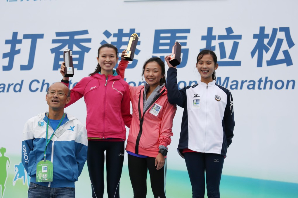 Winner Sam Kong (centre), second-placed Fan Ka-king (left ) and Ho Lok-man with their trophies.Photo: Nora Tam