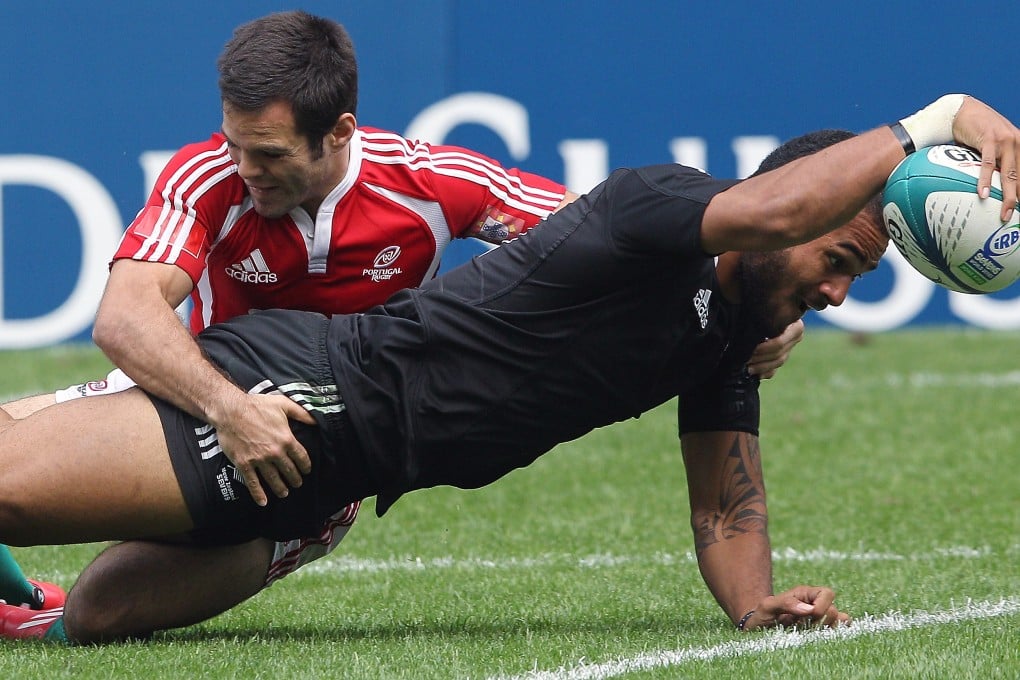Frank Halai, playing for the All Blacks Sevens side, scores against Portugal at the Hong Kong Sevens in March 2011. Photo: KY Cheng/SCMP