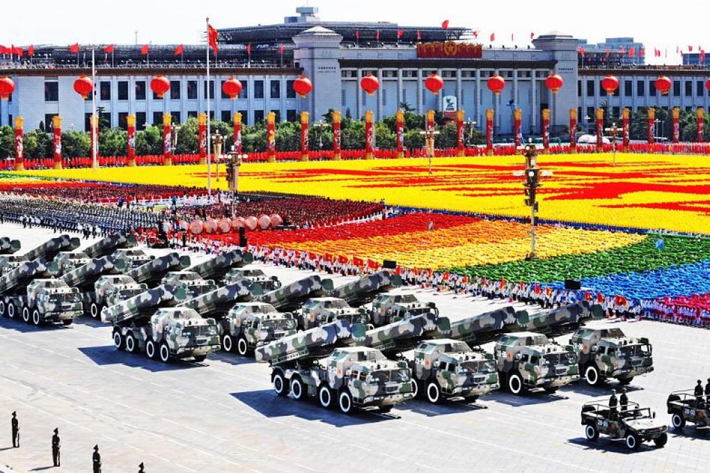 Missiles displayed at the last big military parade in Beijing in 2009. The event is usually held every 10 years on National Day on October 1. Photo: Xinhua