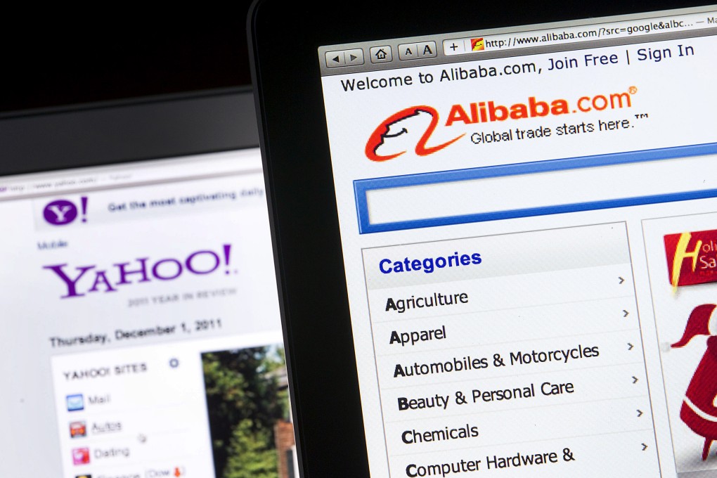 The Yahoo and Alibaba websites are seen side-by-side in New York. Yahoo just announced it is selling its stake in the Chinese e-commerce giant. Photo: Bloomberg