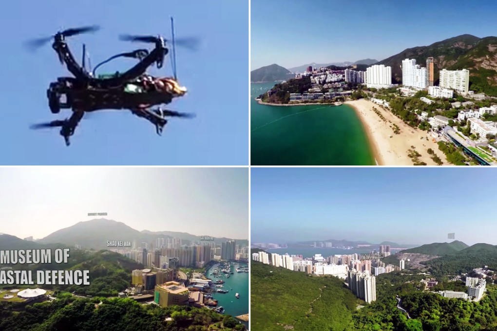 The quadcopter, carrying a piece of chocolate, takes off from Tseung Kwan O, bound for Repulse Bay, Shau Kei Wan and Chai Wan. Photo: Screengrab