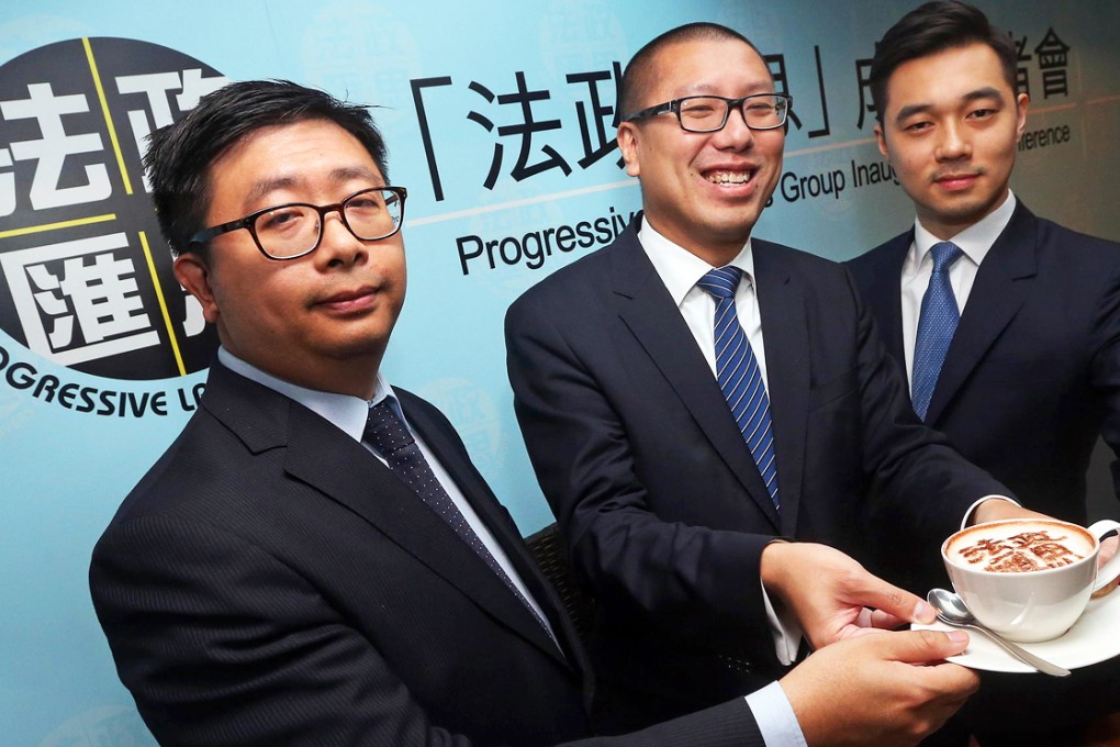 (From left) Co-convenors Jonathan Man, Kevin Yam and Wilson Leung at the launch of their new Progressive Lawyers Group yesterday. Photo: David Wong