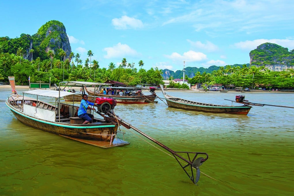 Long-tail boats at East Railay beach, near Krabi.