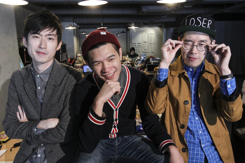 100Most founders (from left) Lam Yat-hei, Iu Kar-ho, aka "Ah Bu", and Luk Ka-chun, aka "Chan Keung". Photo: Edward Wong