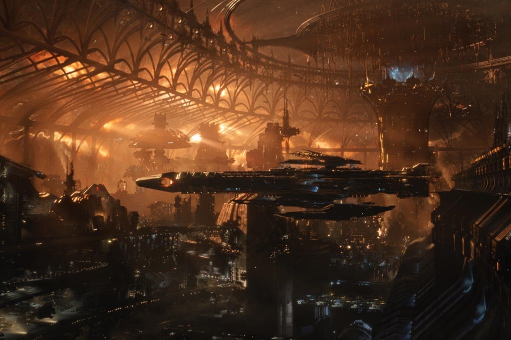Jupiter Ascending features scenes of epic scale as well as more intimate moments focusing on the relationship between Channing Tatum's alien and Mila Kunis as an earth woman who needs his protection (below).
