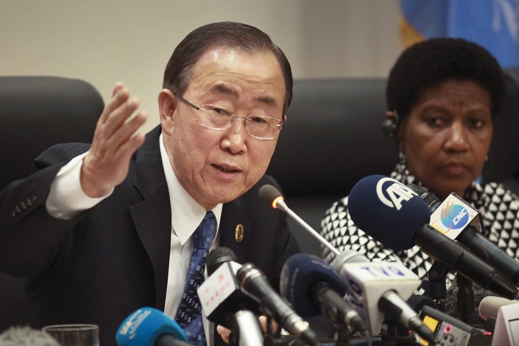 United Nations Secretary-General Ban Ki-moon speaks at the 24th Ordinary Session of the African Union Summit in Addis Ababa, Ethiopia on Saturday. Photo: EPA