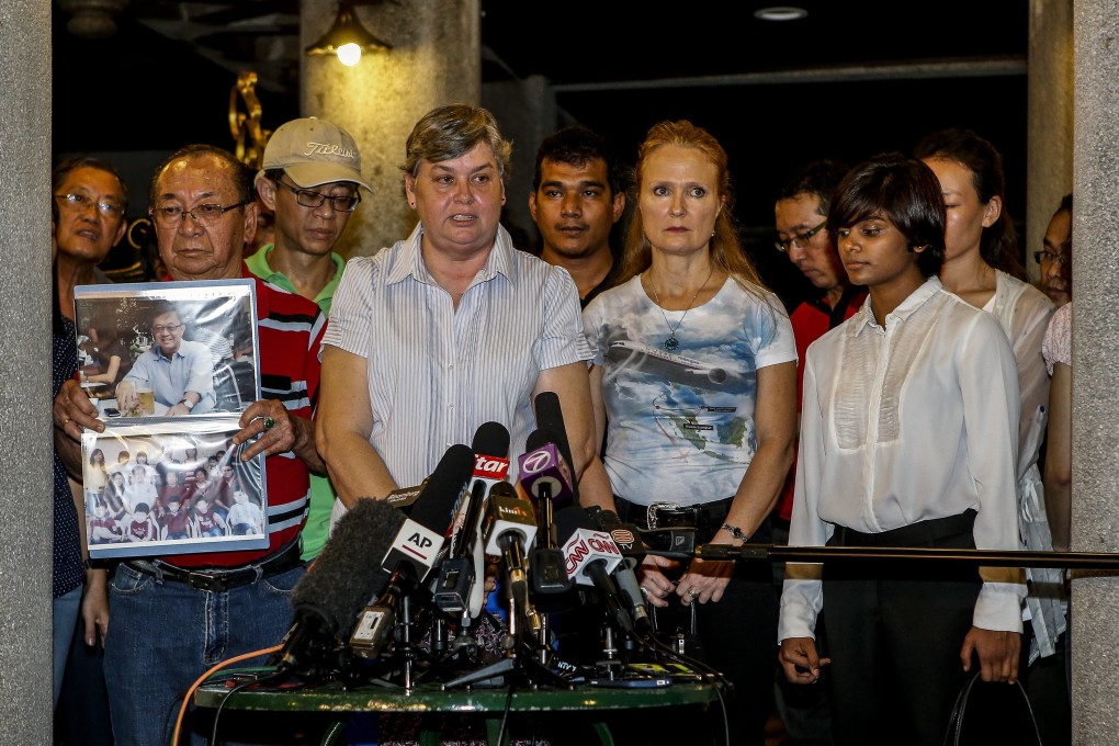 Relatives for the victims of MH370 Malaysian Airline missing flight hold a press conference in Subang Jaya outside Kuala Lumpur. Photo: EPA