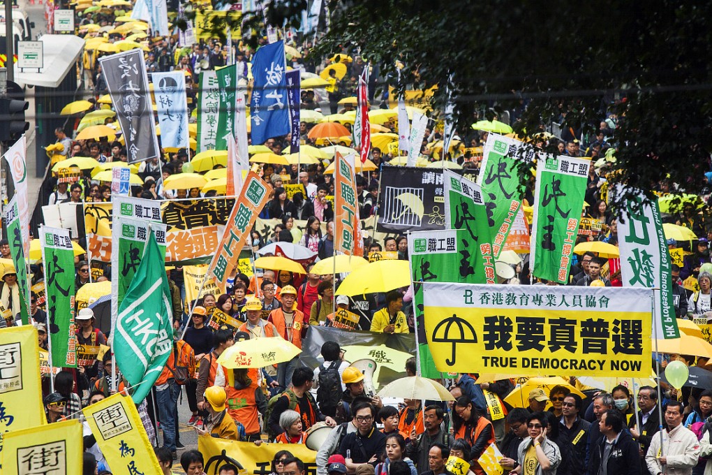 Thousands of pro-democracy activists take part in a democracy march to Central. Photo: AP