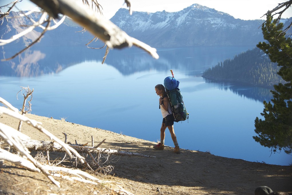 Reese Witherspoon as hiker Cheryl Strayed, with her giant rucksack.