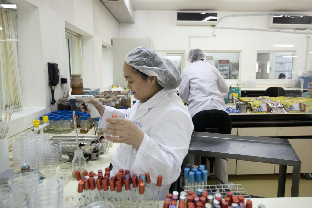 Technicians conduct tests on food products in a quality-control laboratory in Shuangcheng city in Heilongjiang province. Photo: Bloomberg