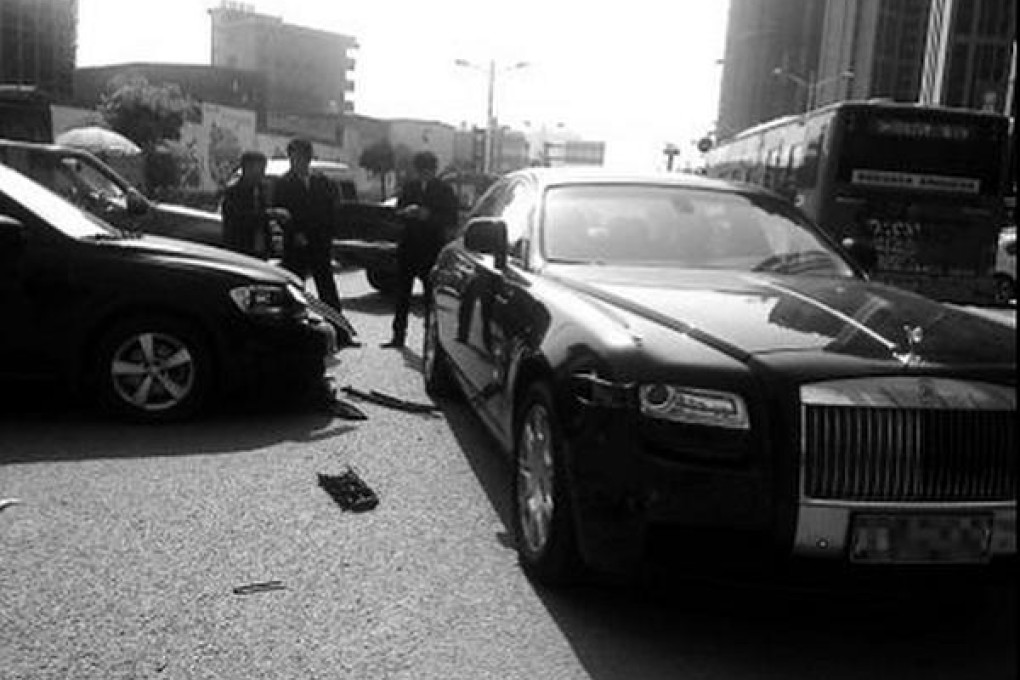 A woman driver who ran into a 5-million-yuan Rolls Royce Ghost faces a repair bill of 100,000 yuan. Photo: SCMP Pictures