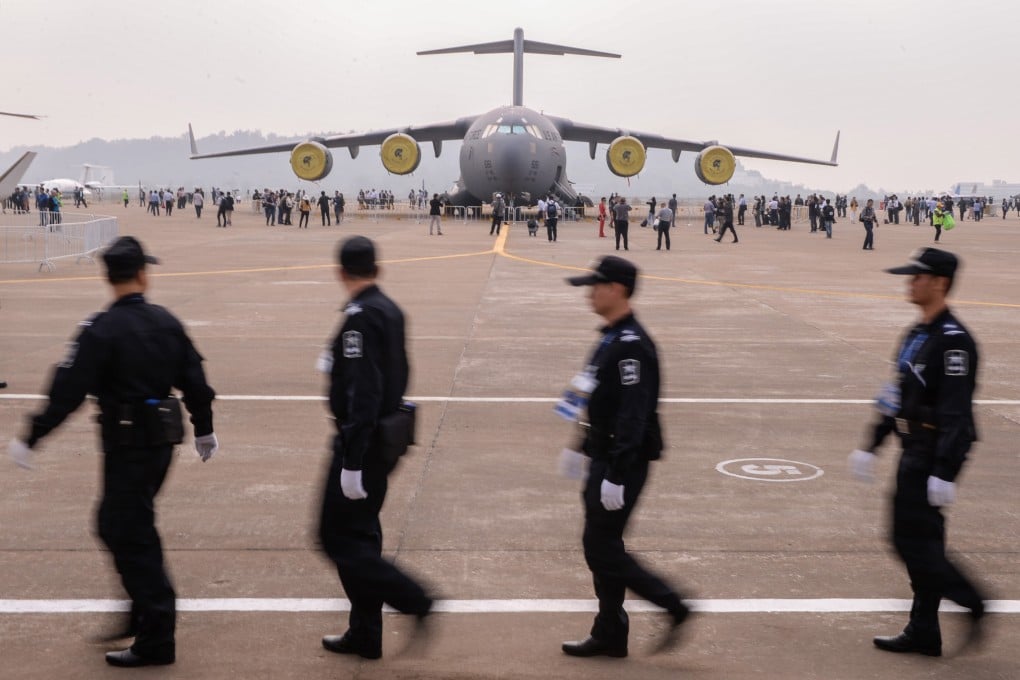 A US Air Force aircraft takes part in the Zhuhai air show. Photo: Xinhua