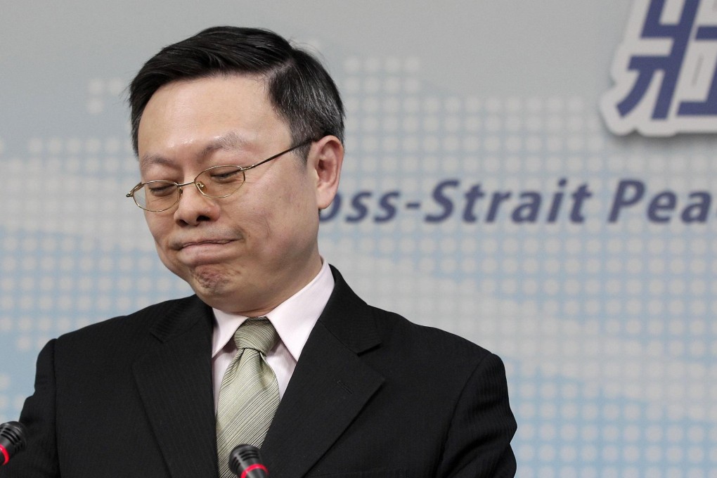 Taiwan's Mainland Affairs Minister Wang Yu-chi announces his resignation. Photo: Reuters