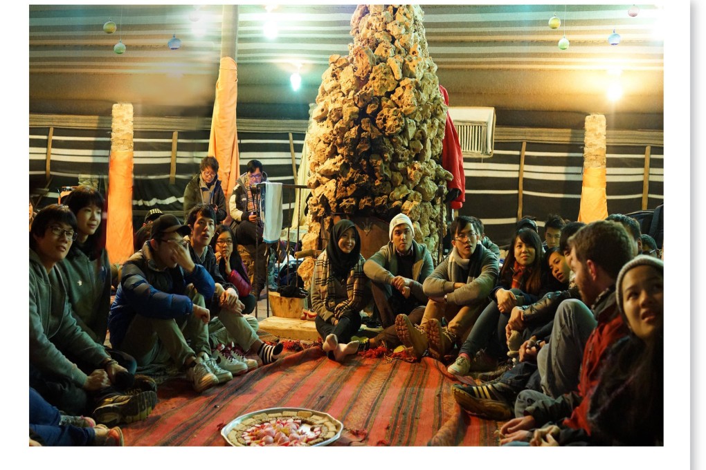Hong Kong students visit a Bedouin camp during last month's tour of Israel.
