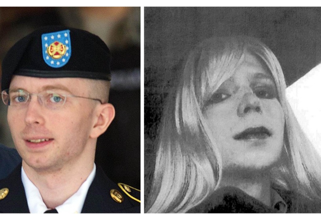 Bradley Manning in 2013 (left) and in a wig as Chelsea. Photo: AFP