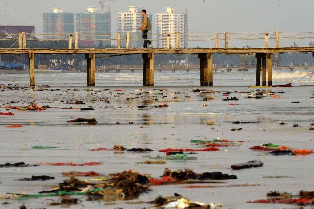 Plastic litters a beach at Wenchang in Hainan. Photo: China Foto Press