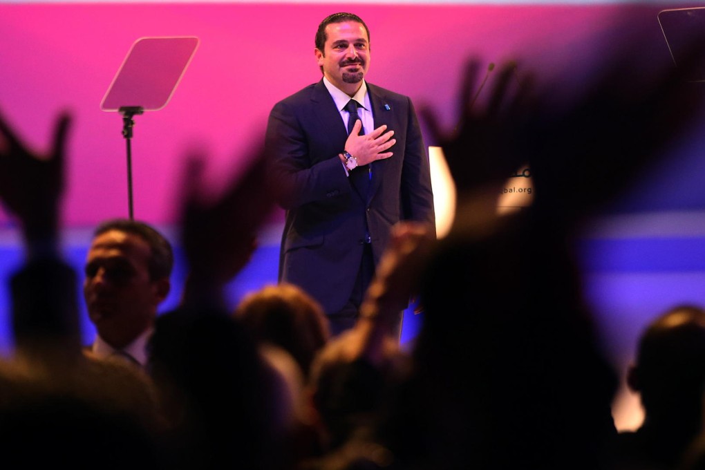 Saad Hariri speaks in Beirut on Saturday during a ceremony to mark the tenth anniversary of the assassination of his father, prime Minister Rafik Hariri. Photo: AP
