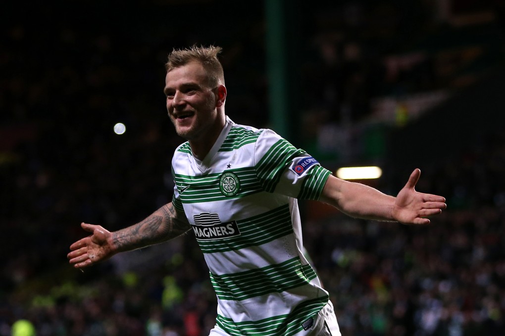 John Guidetti celebrates his equaliser for Celtic. Photo: AP