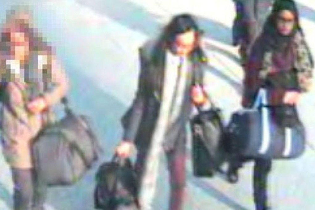 Footage of the girls at Gatwick airport. Photo: SCMP