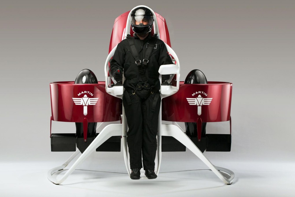 Martin's prototype jetpack can be filled up at a petrol station and then fly for half an hour at up to 74km/h. Photo: AFP
