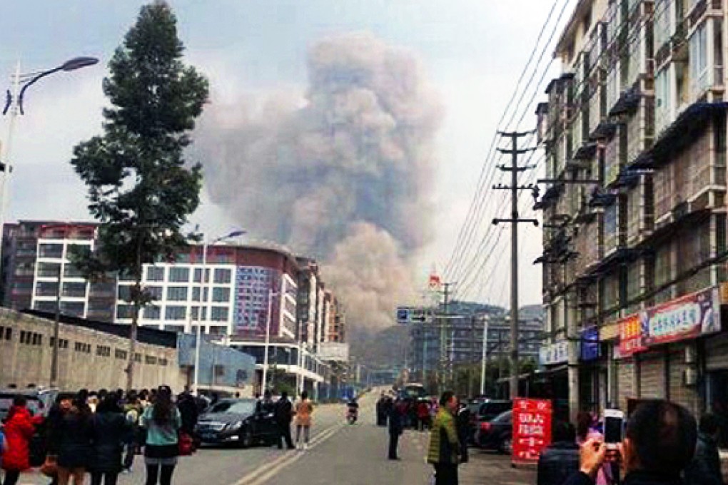 Dust rising from the scene of the explosion in Sichuan. Photo: SCMP Pictures