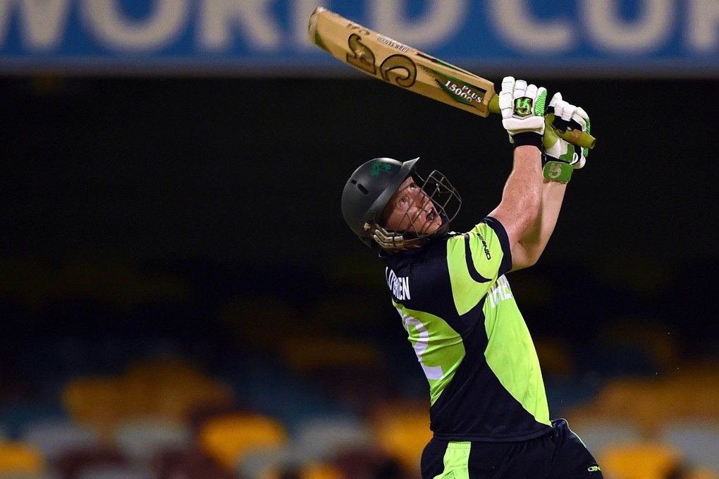 Kevin O’Brien gave the Ireland innings vital impetus with a swashbuckling 24-ball half-century as victory was secured over UAE with just four balls remaining at the Gabba in Brisbane. Photo: AFP