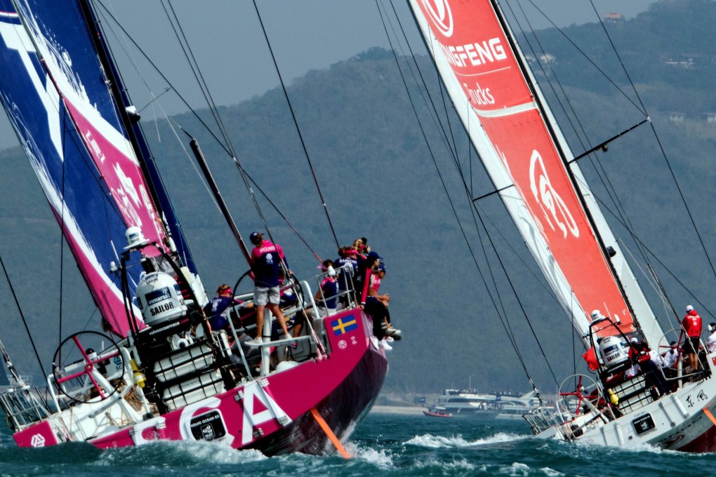 Dongfeng Race Team (right) begin their 5,264 nautical mile trip from Sanya in Hainan, China, to Auckland, New Zealand. Photo: AFP