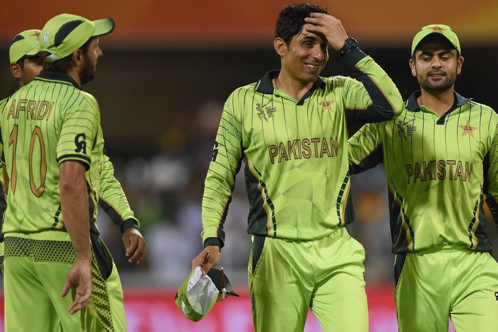 Pakistan captain Misbah-ul Haq (centre) is a relieved man after leading his side to their first win at the current Cricket World Cup. Pakistan secured a 20-run win over Zimbabwe in Brisbane. Photo: AFP