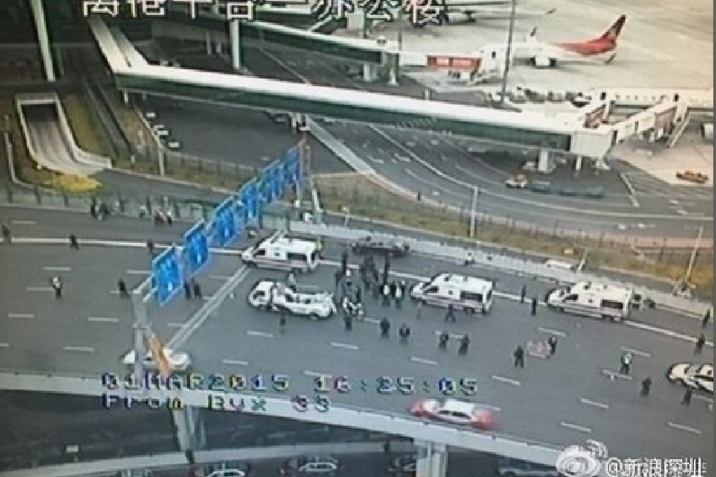 At least five people were killed on Sunday when a car drove into a group on an overpass into Shenzhen Baoan International Airport. Photo: SCMP Pictures