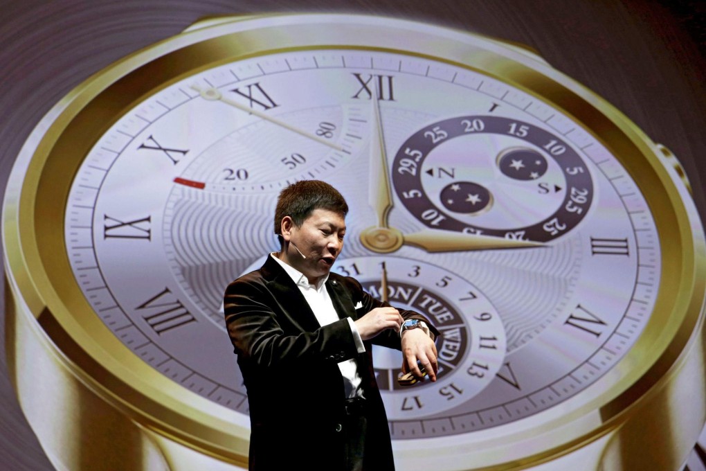 Richard Yu, CEO of Huawei Technologies Consumer Business Group, introduces the firm's smartwatch. Photo: EPA