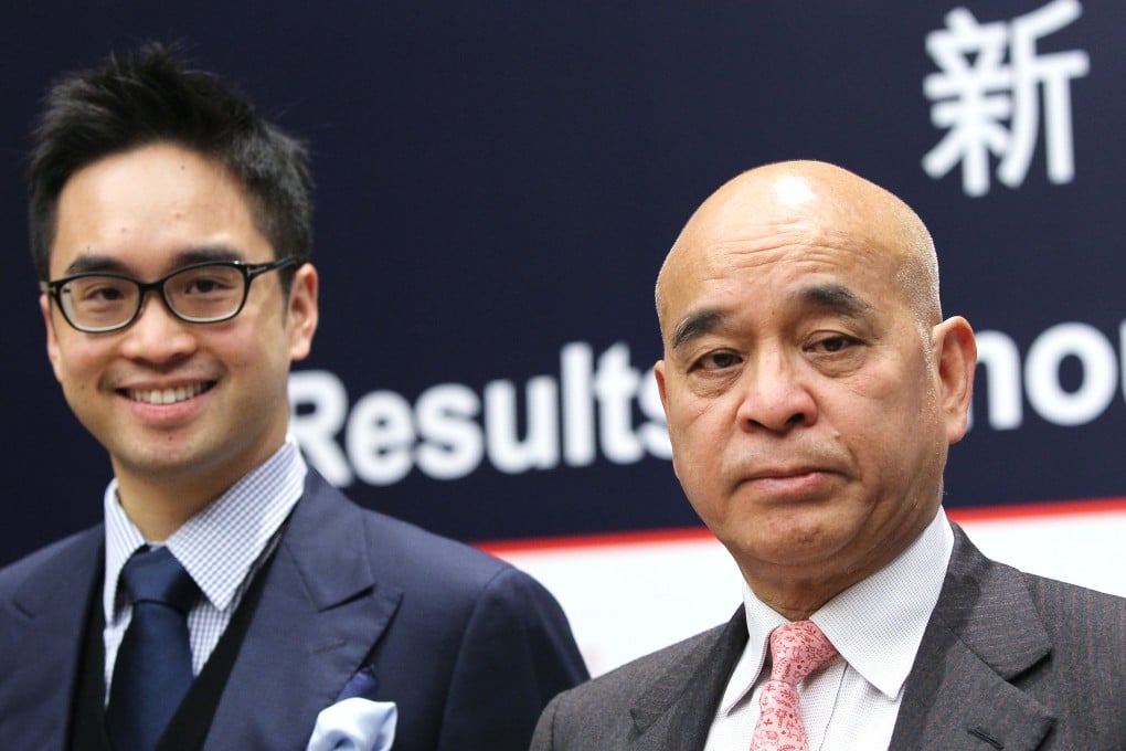 Adrian Cheng and his father, New World Development chairman Henry, at the results briefing of their company last year. Photo: Sam Tsang