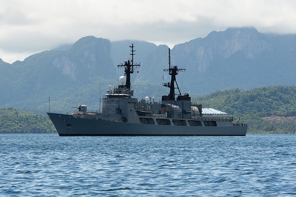 A Philippine frigate anchored in Ulugan Bay. Photo: AFP